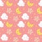 Cute Clouds, Star and Moons Seamless Pattern Background Vector Illustration