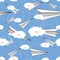 Cute Clounds And Paper Airplane Cartoon Kids Pattern Seamless