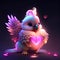 Cute Cockatoo hugging heart Cute little bird in neon light. Valentine\'s day card. generative AI