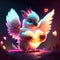 Cute Cockatoo hugging heart Valentine\'s Day card with a cute white bird on a dark background generative AI