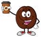 Cute Coffee Bean Cartoon Mascot Character Holding Up A Coffee Cup