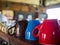 Cute coffee, tea cup on wood shelf