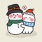 Cute cola bear hug snowman cartoon.Merry christmas concept.Winter season