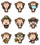 The cute collection of the monkey with the different poses mascot bundle set