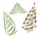 A cute collection of three beautifull decorated Christmas trees. Isolated trees. New Year Patern. Christmass patern. New year