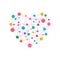 Cute color dots with connection line on white background,vector illustraion.Graphic heart shape design
