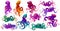 Cute color octopuses, sea animals with tentacles