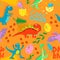 Cute colored dinosaurus seamless pattern vector design. Illustration of seamless background dino, animal dinosaur