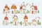 Cute colored doodle houses on white background. Vector illustration