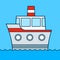 Cute colored vector cartoon ship cruising on water