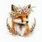Cute and Colorful: Baby Fox Watercolor with Flower Crown, Isolated on White background - Generative AI