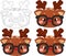 Cute colorful cartoon baby deer with glasses sketch template set.