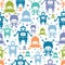 Cute colorful cartoon robots seamless pattern