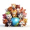 Cute colorful character cats around the world Illustration anime Generative AI