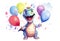 Cute Colorful Dinosaur with Balloons Isolated on White Watercolor Illustration