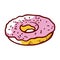 Cute colorful donut with pink glaze vector flat illustration. Glossy doughnut with sprinkle powder