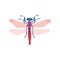 Cute Colorful Dragonfly Insect, Top View Vector Illustration