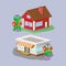 Cute colorful flat style house village pixel art real estate cottage and home design residential colorful building