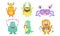 Cute Colorful Happy Monsters Set, Funny Friendly Mutant Characters, Birthday Party Design Elements Vector Illustration