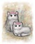 Cute colorful illustrations in retro style. Beautiful fluffy kitties with pink flowers around their head.