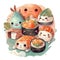Cute and Colorful Kawaii Sushi Set A Delightful Watercolor Feast for the Eyes