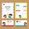 Cute colorful kids meal menu vector template with happy boy and