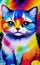 Cute Colorful Kitten Painting