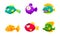 Cute Colorful Little Glossy Fishes Set, Funny Big Eyed Fishes Cartoon Characters Vector Illustration