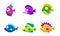 Cute Colorful Little Glossy Fishes Set, Funny Big Eyed Sea Animals Cartoon Characters Vector Illustration