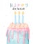 Cute colorful pastel cheerful birthday cake with light blue candles on top, Happy birthday watercolor hand painting illustration