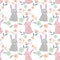 Cute colorful rabbit in pastel color seamless pattern.