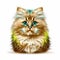 Cute Colorful Ragdoll cat head portrait realistic green blue white.