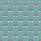 Cute colorful rows of hand drawn little rainbows with white clouds pattern on teal