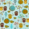 Cute colorful seamless pattern with owl and trees