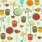 Cute colorful seamless pattern with owsl and trees