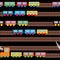 Cute colorful trains and railways. Seamless pattern. Black background. Bright colors. Toys for child's. Locomotive.
