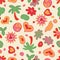 Cute Colorful Tropical Doodle Conversational Seamless Pattern