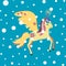 Cute colorfull magic unicorn with snow poster, greeting card, fabric, wallpaper, t-shirt.