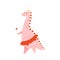 Cute comic dinosaur in princess costume. Adorable animal dressed for carnival or masquerade party cartoon vector