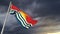 cute Comoros flag on massive dark clouds backdrop - abstract 3D illustration