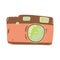Cute compact photo camera icon in cartoon flat design. Digital camera with battery grip clip art in doodle style.
