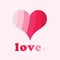 Cute conceptual pink stripy heart symbol icon and love word Valentines Day card