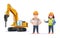 Cute construction foreman and female engineer characters with drill excavator