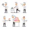 Cute Cook Cartoon Character Set. Man Cooking