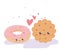 Cute cookie and donut love hearts kawaii cartoon character