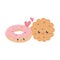 Cute cookie and donut love hearts kawaii cartoon character