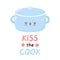 Cute cooking pot character. Kiss the cook card