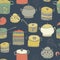 Cute cooking pots and lettering. Seamless pattern.