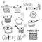 Cute cooking pots and lettering. Vector set