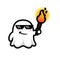 Cute and cool ghost character design holding a fire torch